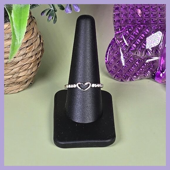 Open Heart Ring With Clear CZ Accent Stones Size 9.5 (NWOT) - Picture 1 of 6